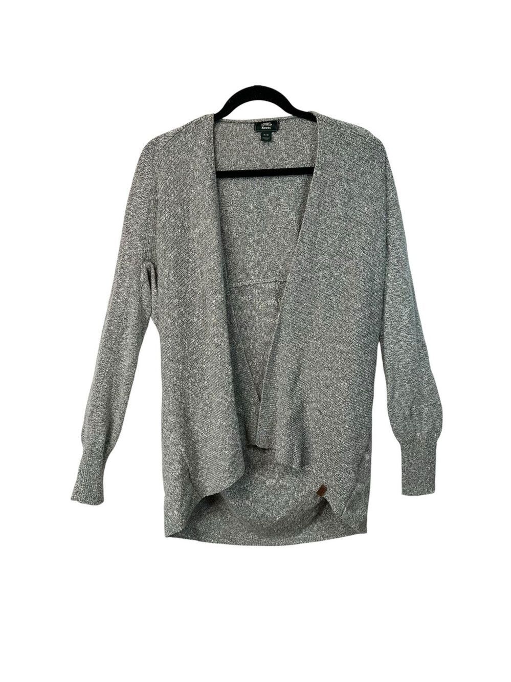 Roots Heather Gray Cardigan Medium Cotton Blend Open Drape Cozy Layer Lounge